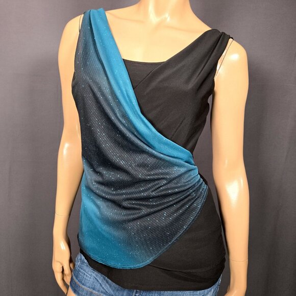 Y2K Sleeveless Glitter Layered Top Fairy grunge Going Out Size M Blue Black - Picture 2 of 10